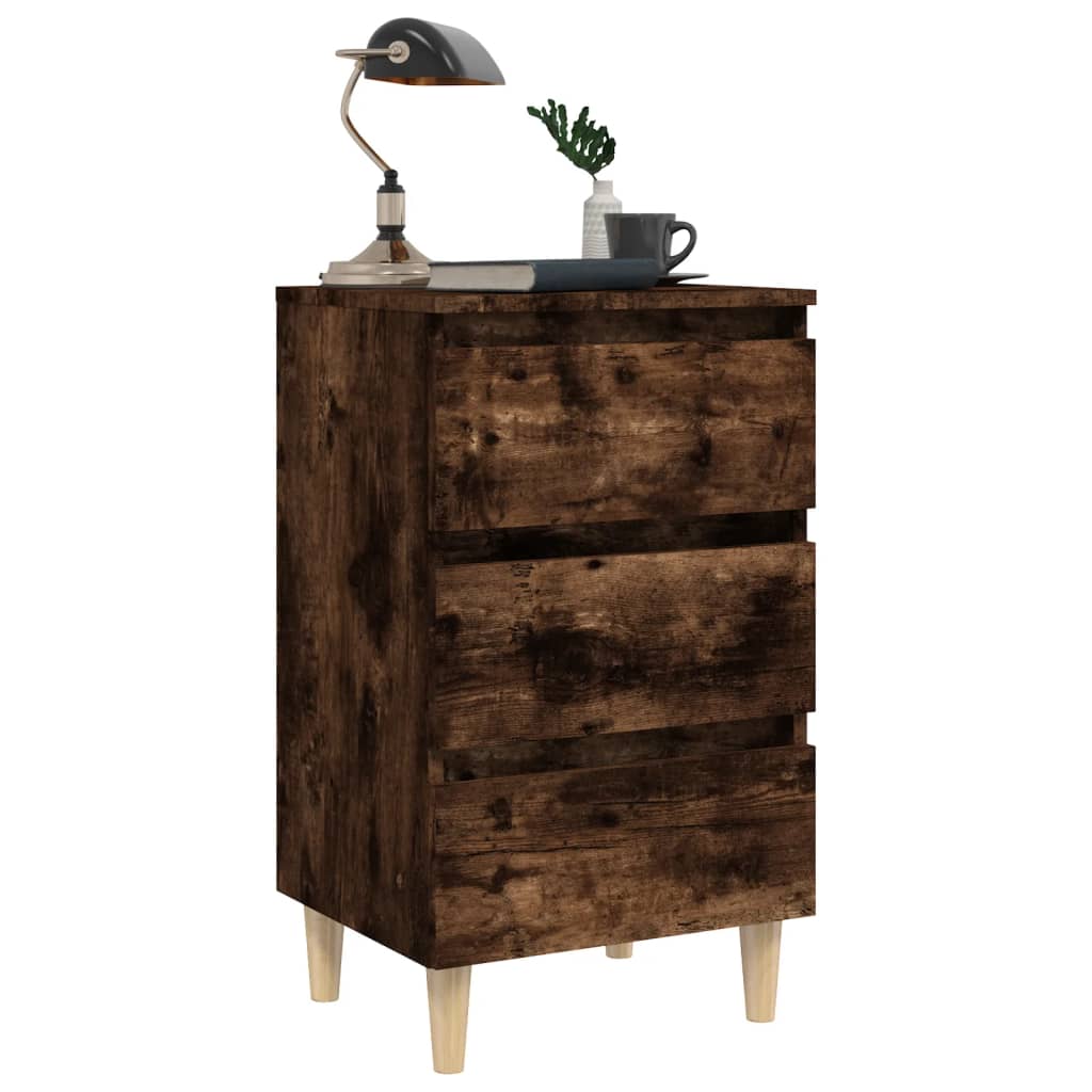 Tables de chevet 2 pcs. Pieds en bois massif chêne fumé 40x35x69 cm