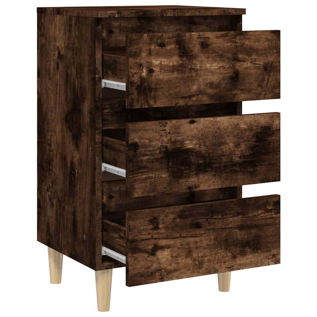 Tables de chevet 2 pcs. Pieds en bois massif chêne fumé 40x35x69 cm