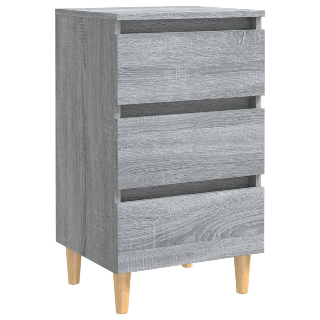 Bedside table with solid wood legs Grey Sonoma 40x35x69 cm