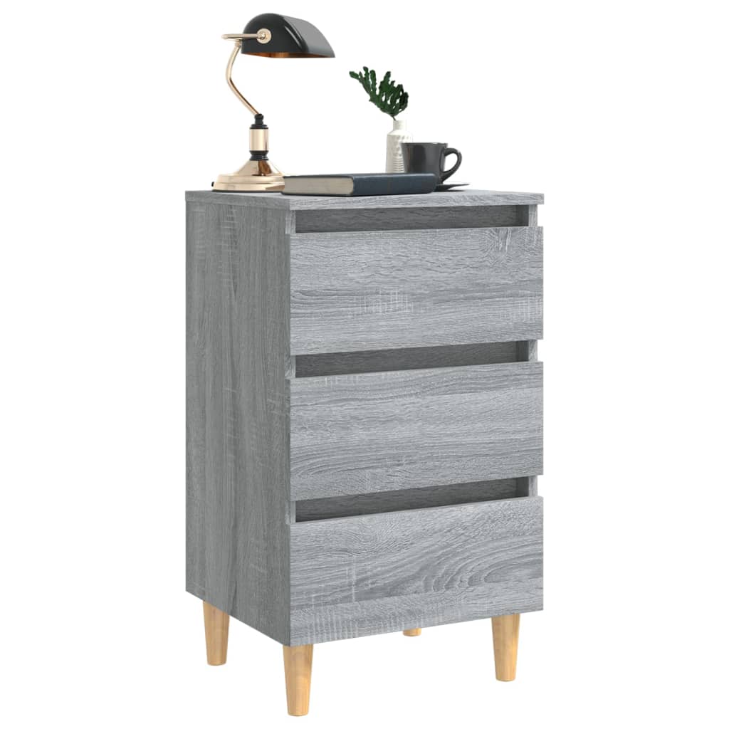 Bedside table with solid wood legs Grey Sonoma 40x35x69 cm