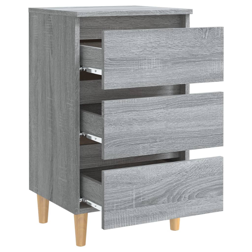 Bedside table with solid wood legs Grey Sonoma 40x35x69 cm