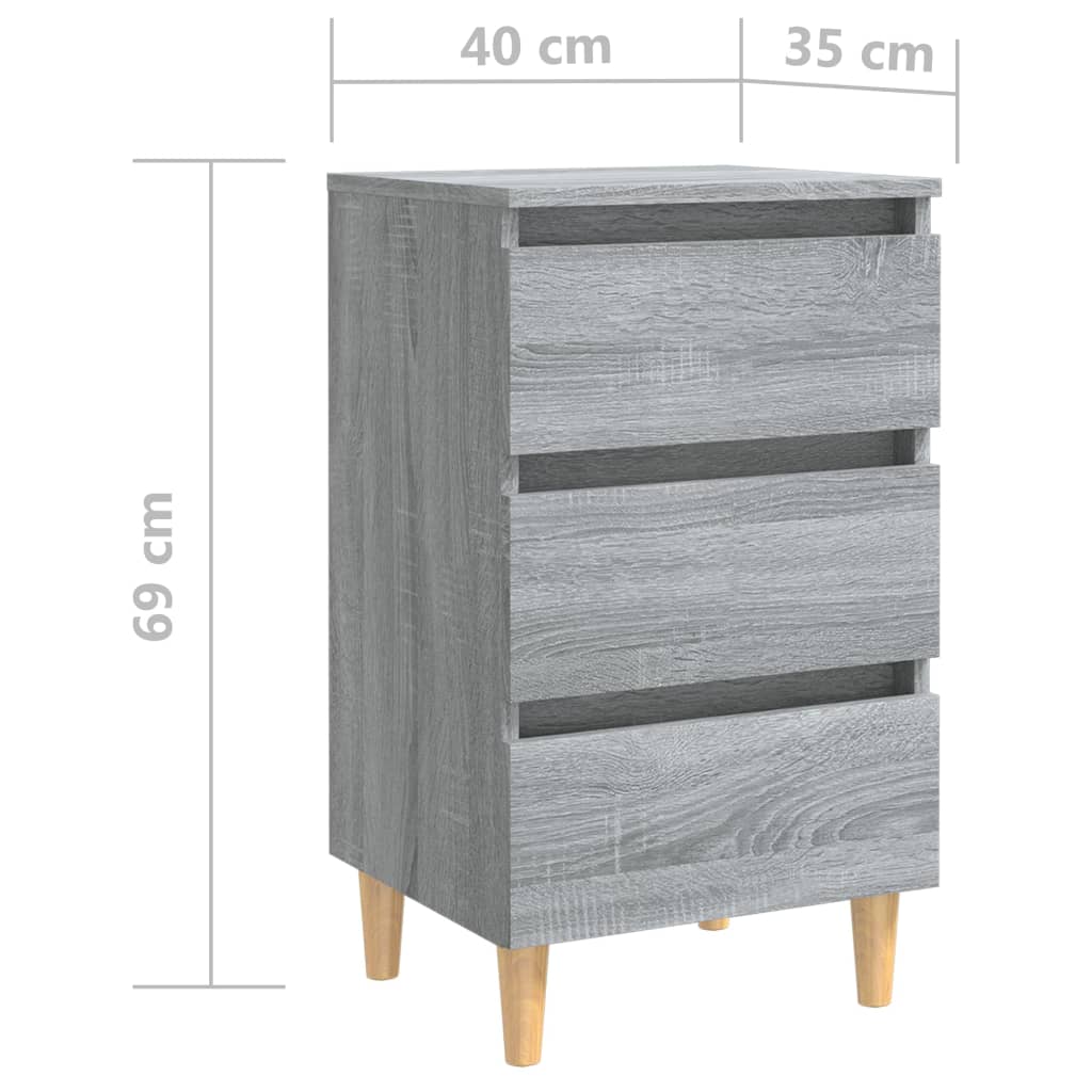 Bedside table with solid wood legs Grey Sonoma 40x35x69 cm