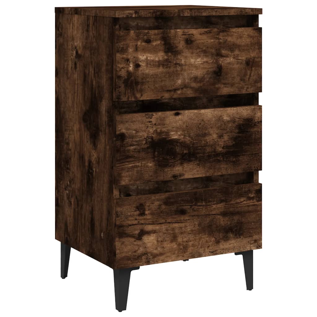 Bedside table with metal legs smoked oak 40x35x69 cm