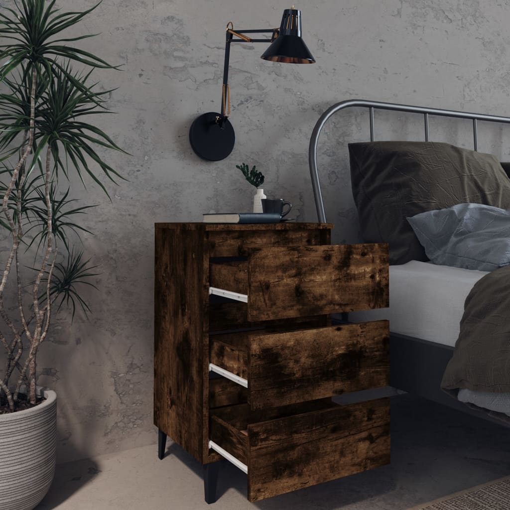 Bedside table with metal legs smoked oak 40x35x69 cm