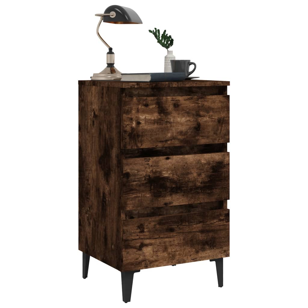 Bedside table with metal legs smoked oak 40x35x69 cm