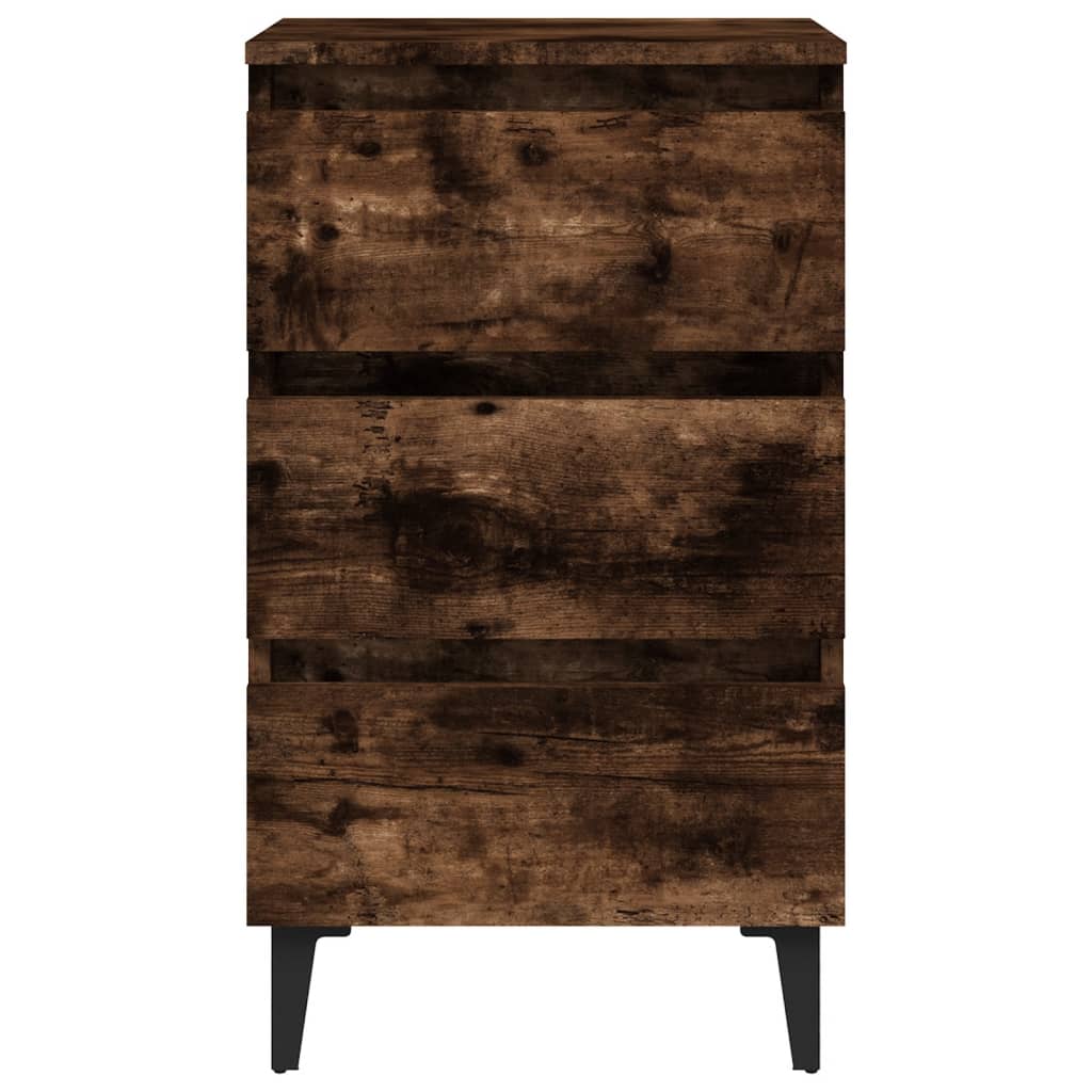 Bedside table with metal legs smoked oak 40x35x69 cm