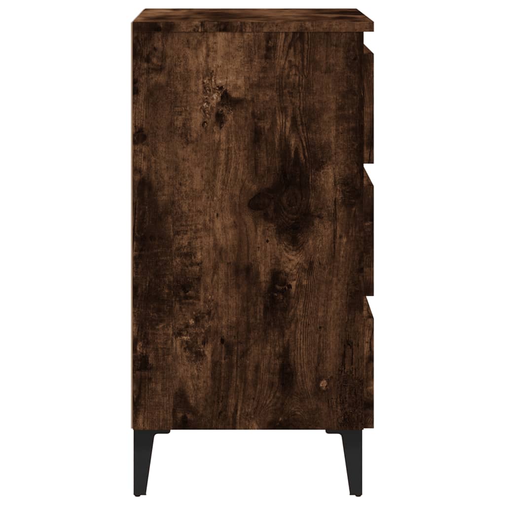 Bedside table with metal legs smoked oak 40x35x69 cm