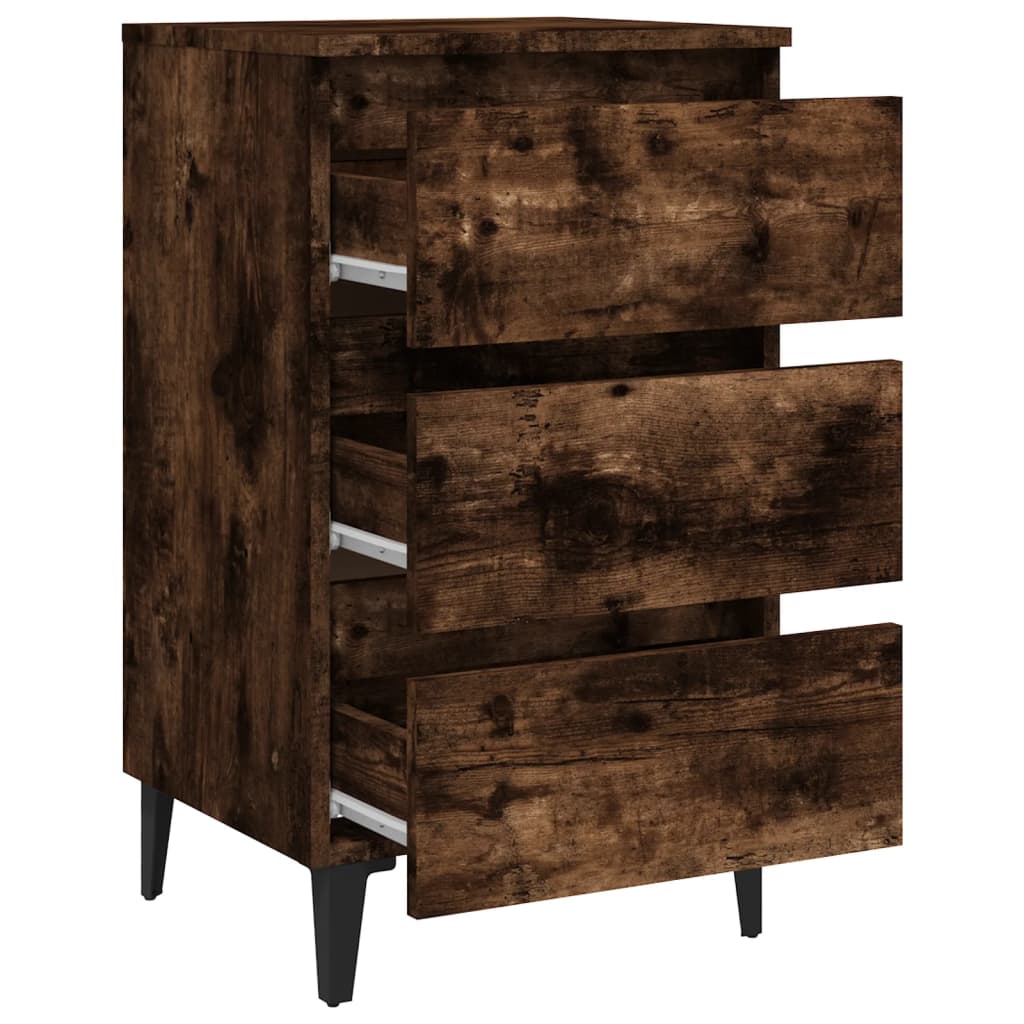 Bedside table with metal legs smoked oak 40x35x69 cm