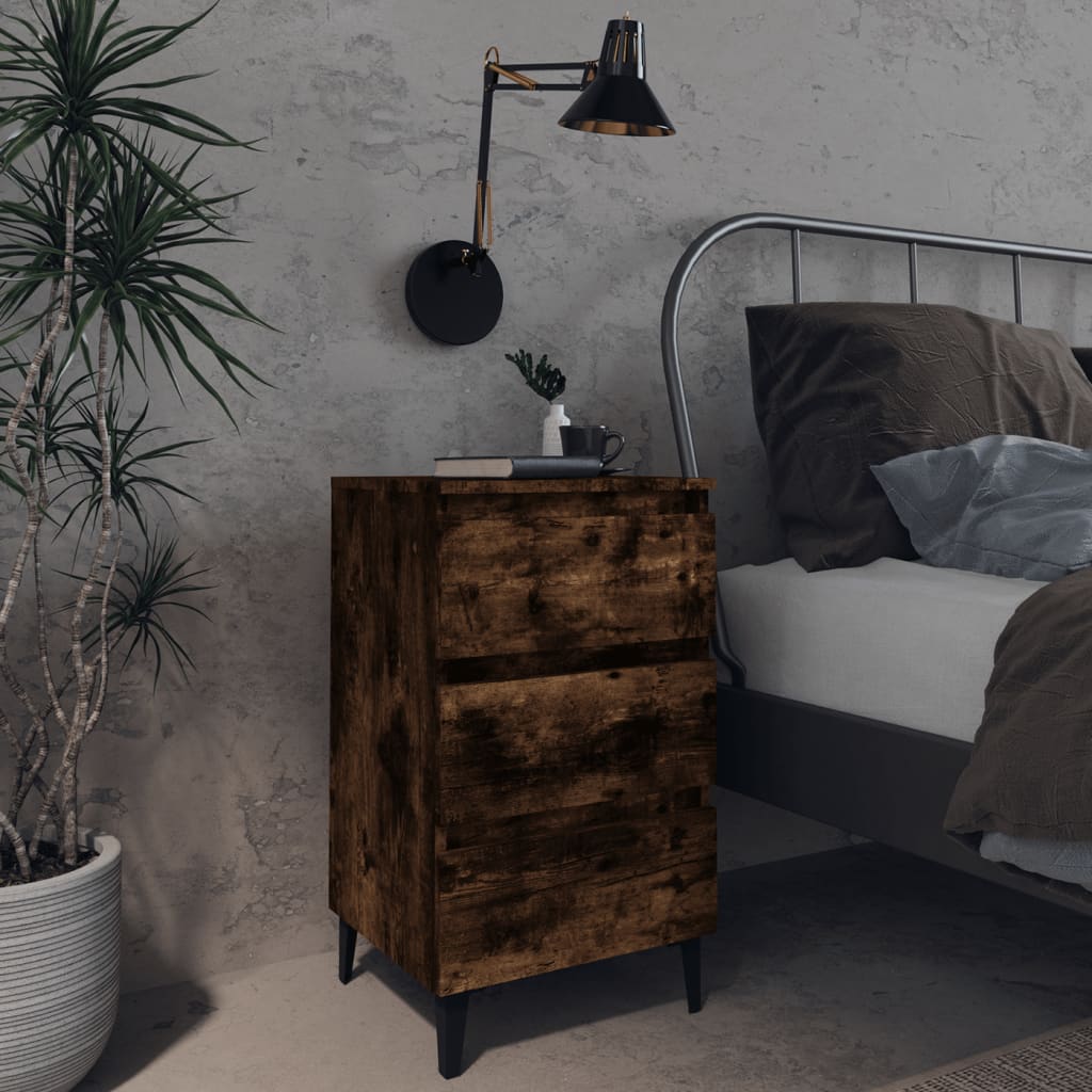 Bedside table with metal legs smoked oak 40x35x69 cm