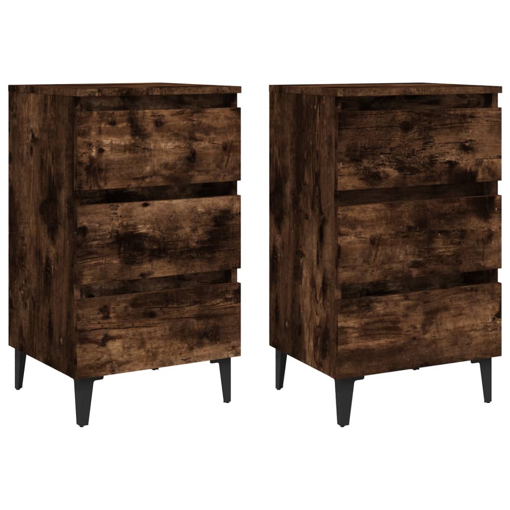 Tables de chevet avec pieds en métal 2 pcs. chêne fumé 40x35x69 cm