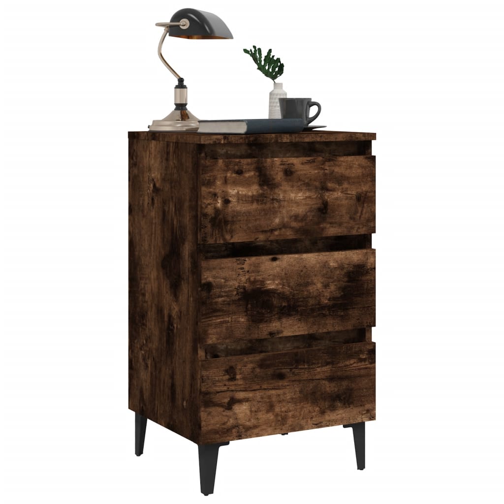 Tables de chevet avec pieds en métal 2 pcs. chêne fumé 40x35x69 cm