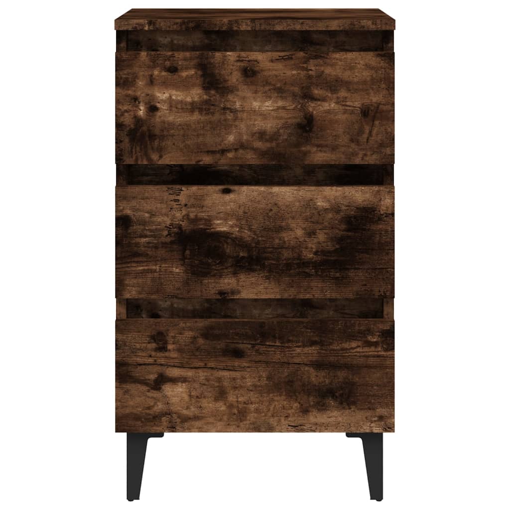 Tables de chevet avec pieds en métal 2 pcs. chêne fumé 40x35x69 cm