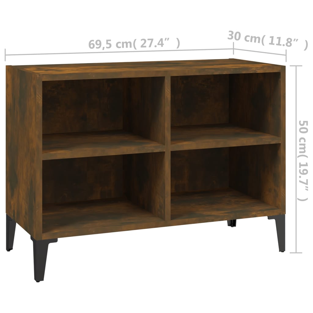Meuble TV avec pieds en métal chêne fumé 69,5x30x50 cm