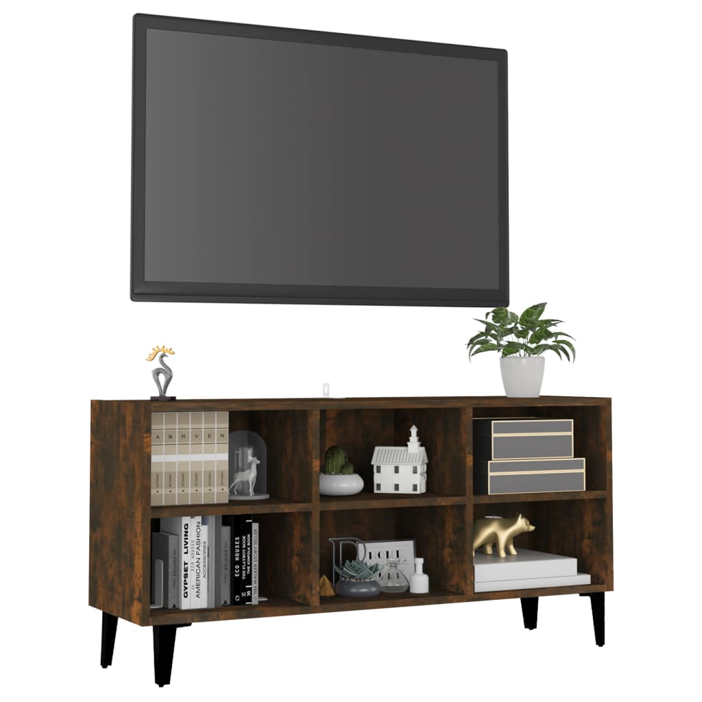 Meuble TV avec pieds en métal chêne fumé 103,5x30x50 cm