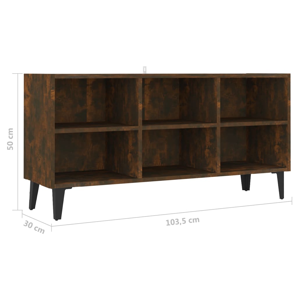 Meuble TV avec pieds en métal chêne fumé 103,5x30x50 cm