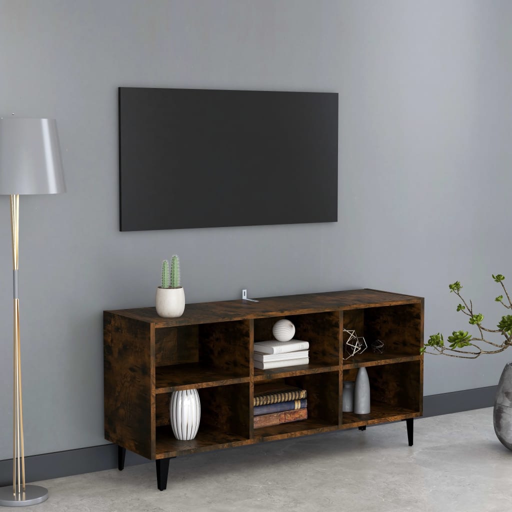 Meuble TV avec pieds en métal chêne fumé 103,5x30x50 cm