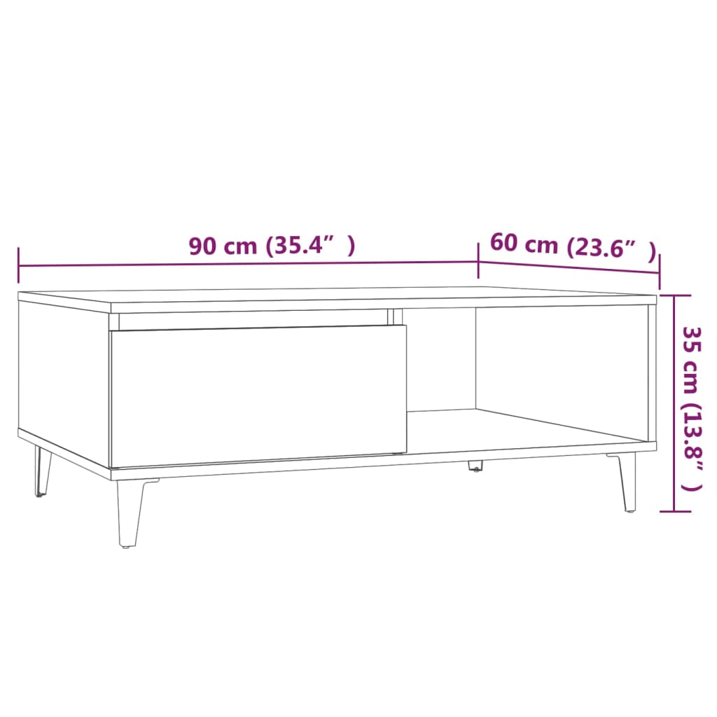Coffee table smoked oak 90x60x35 cm wood material