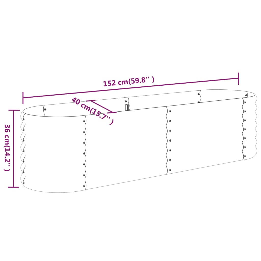 Raised bed powder-coated steel 152x40x36 cm brown