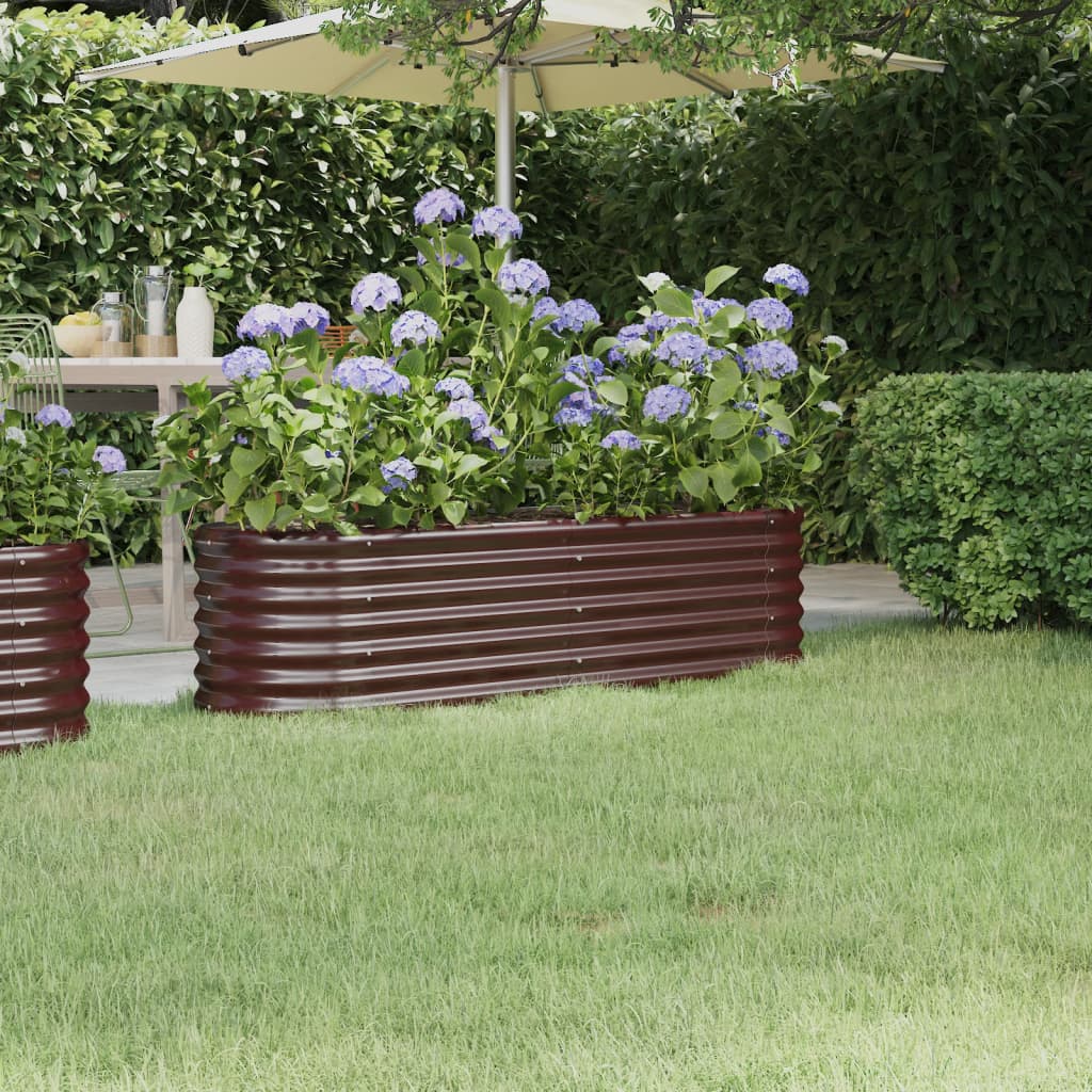 Raised bed powder-coated steel 152x40x36 cm brown