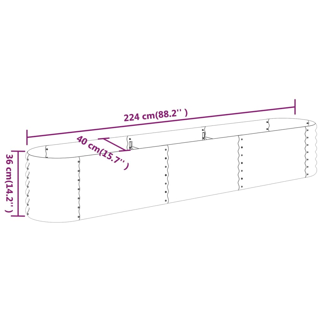Raised bed powder-coated steel 224x40x36 cm brown