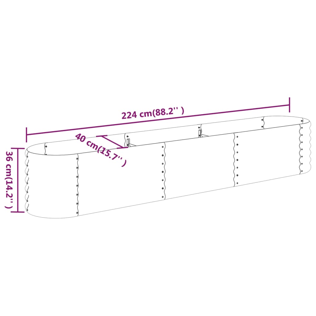 Raised bed powder-coated steel 224x40x36 cm silver