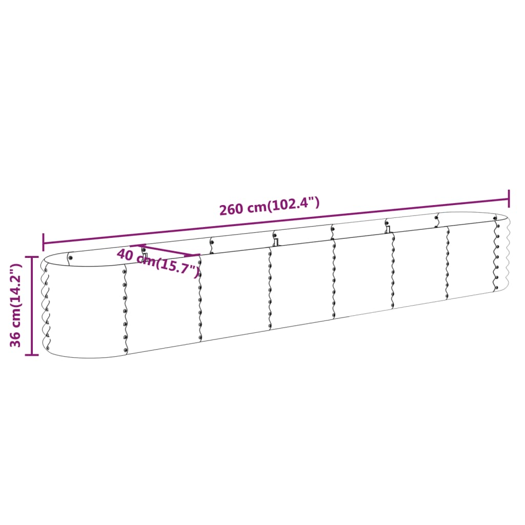 Raised bed powder-coated steel 260x40x36 cm green