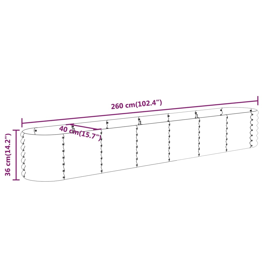 Raised bed powder-coated steel 260x40x36 cm brown