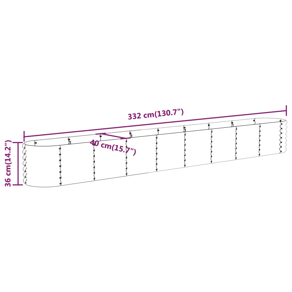 Raised bed powder-coated steel 332x40x36 cm silver