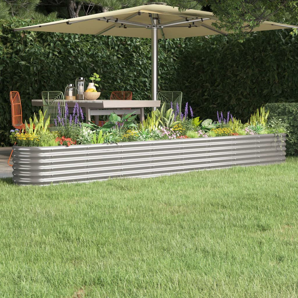Raised bed powder-coated steel 332x40x36 cm silver