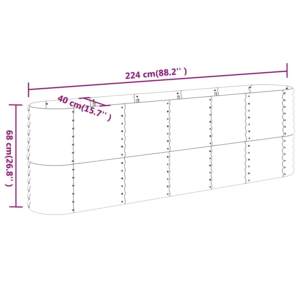 Hochbeet Verzinkter Stahl 224x40x68 cm Silbern