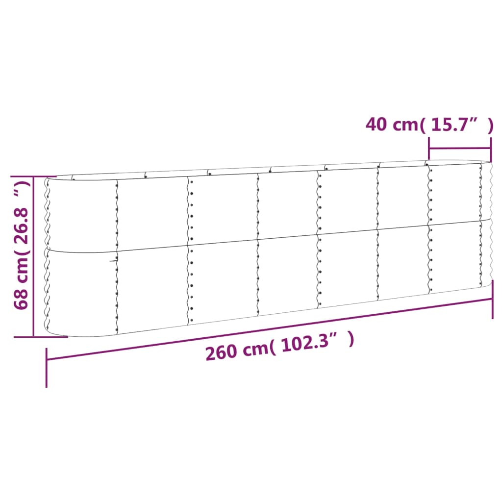 Raised bed powder-coated steel 260x40x68 cm brown