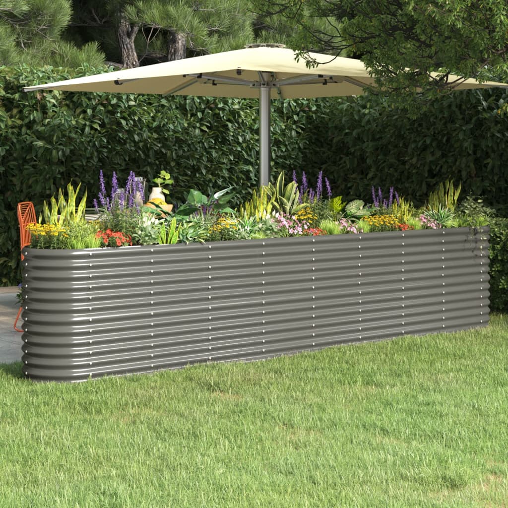 Raised bed powder-coated steel 332x40x68 cm grey