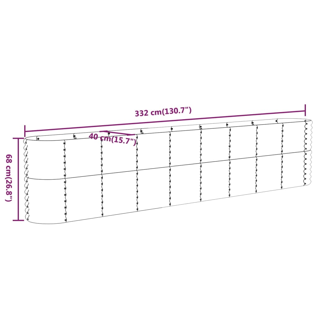 Raised bed powder-coated steel 332x40x68 cm brown
