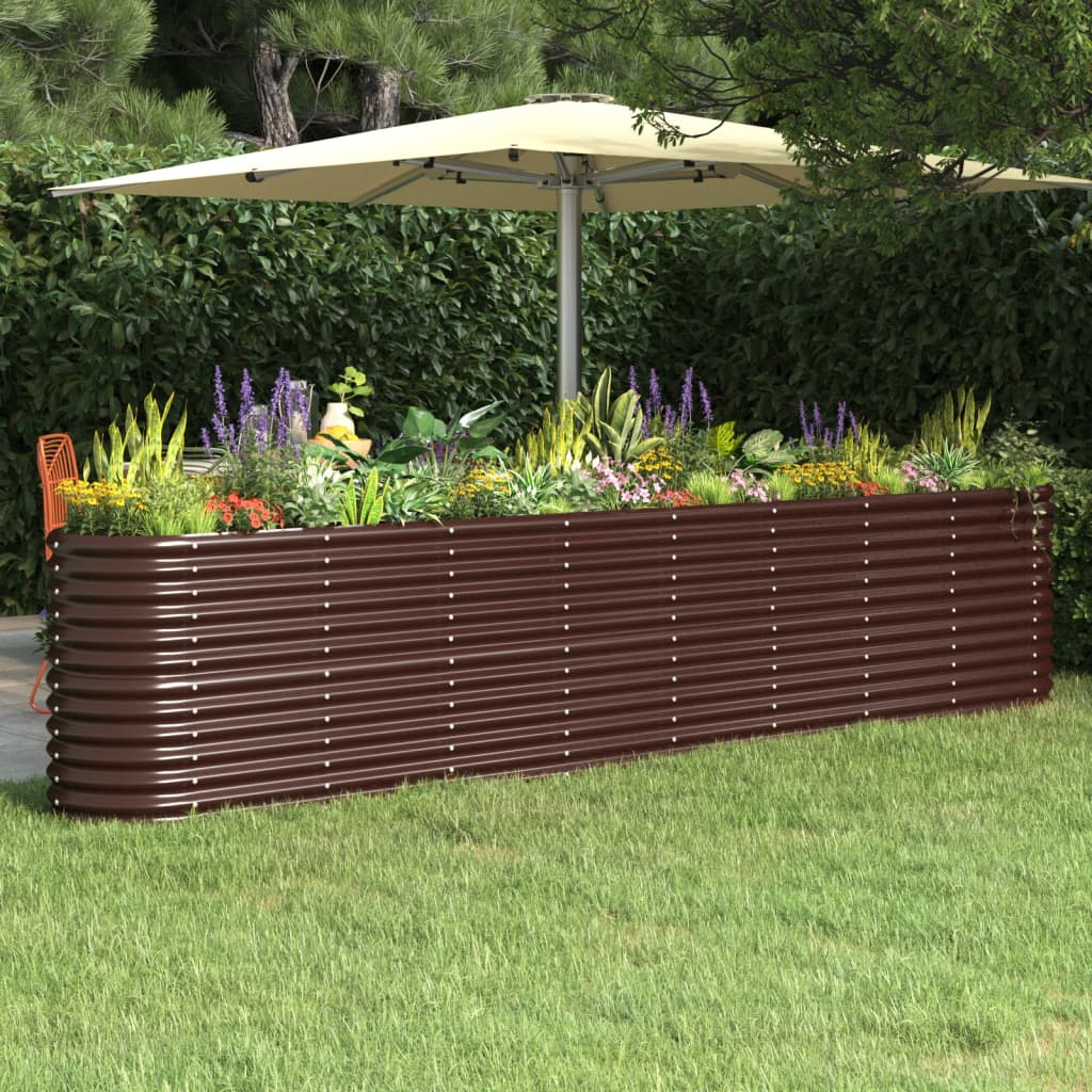 Raised bed powder-coated steel 332x40x68 cm brown