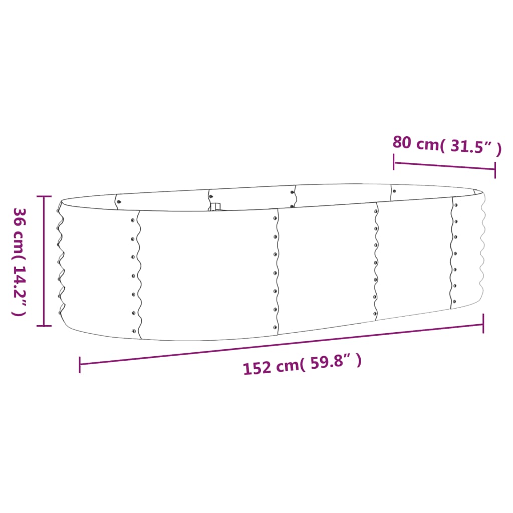 Raised bed powder-coated steel 152x80x36 cm grey