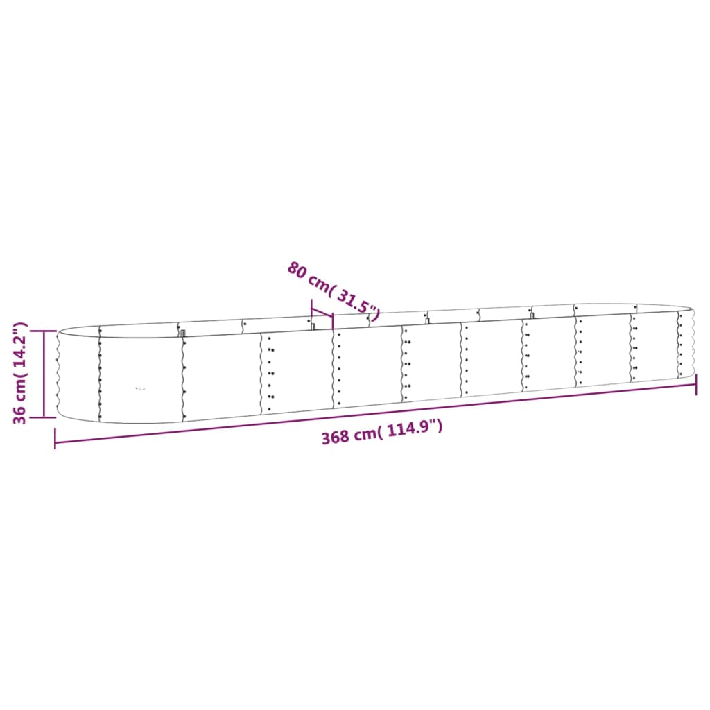 Raised bed powder-coated steel 368x80x36 cm grey