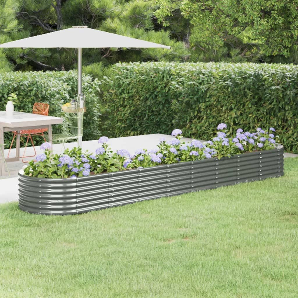 Raised bed powder-coated steel 368x80x36 cm grey