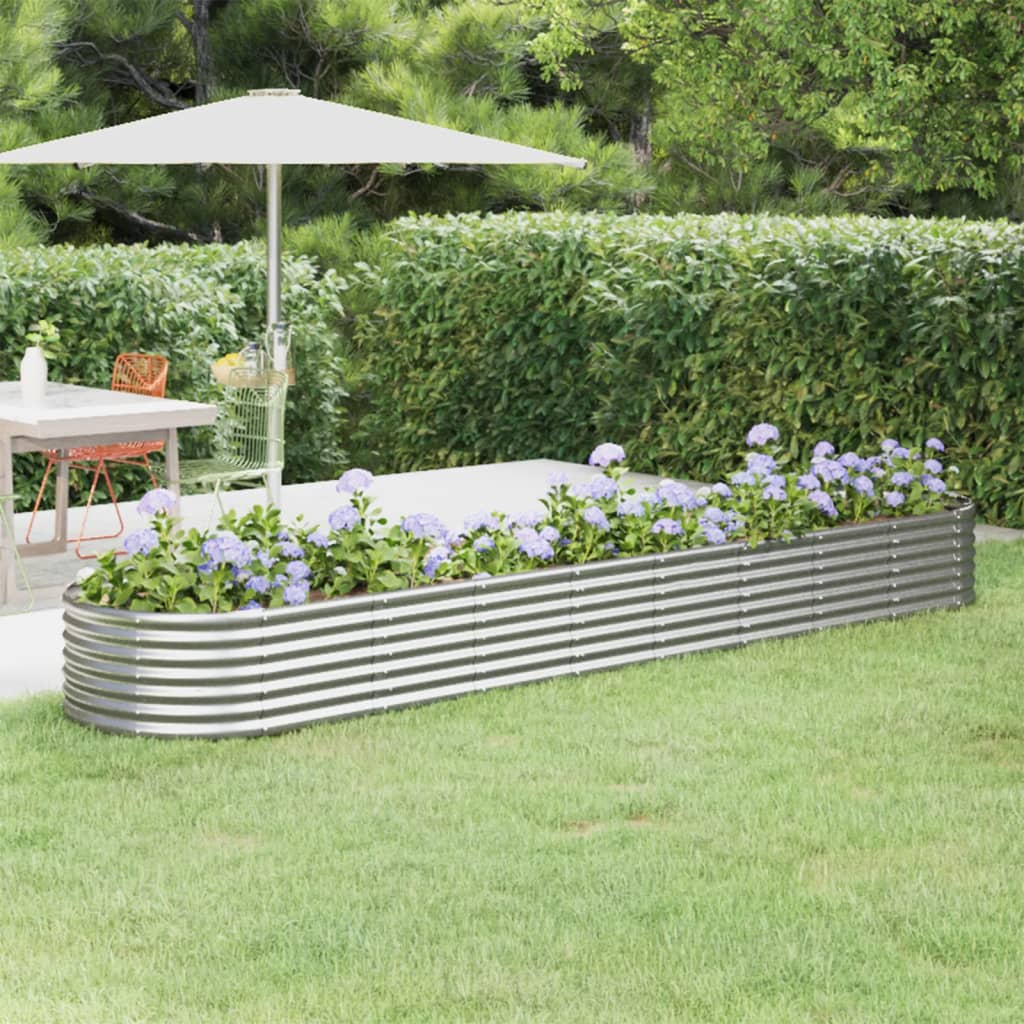 Raised bed powder-coated steel 368x80x36 cm silver