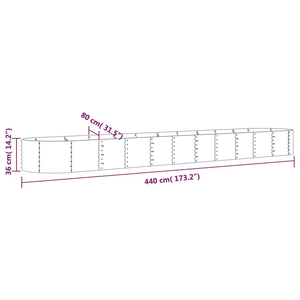 Raised bed powder-coated steel 440x80x36 cm grey