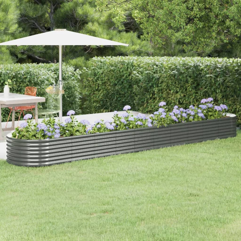 Raised bed powder-coated steel 440x80x36 cm grey