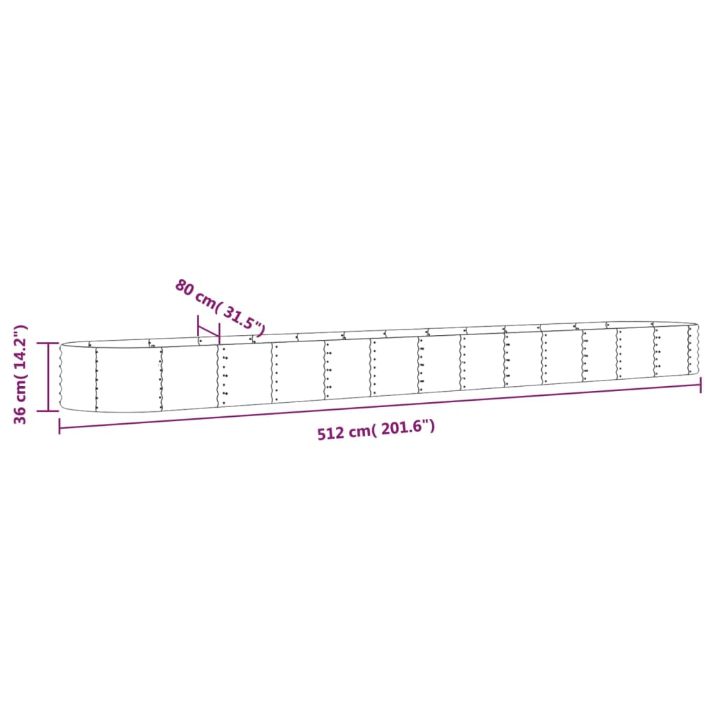 Raised bed powder-coated steel 512x80x36 cm green