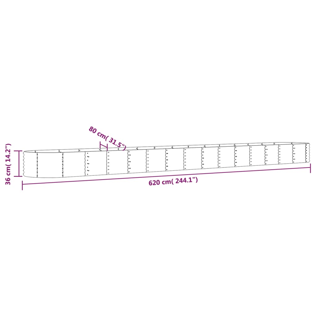 Raised bed powder-coated steel 620x80x36 cm grey