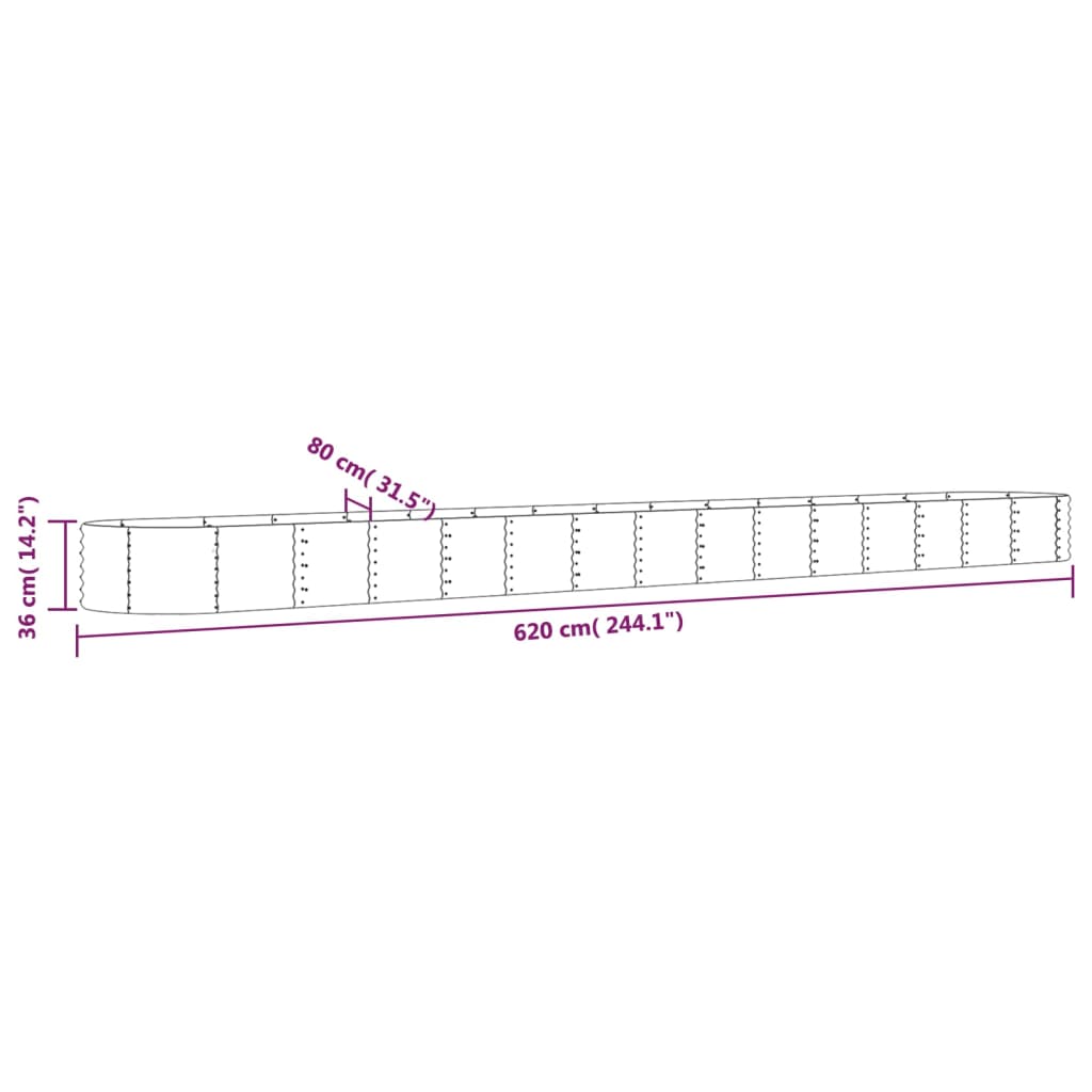 Raised bed powder-coated steel 620x80x36 cm brown