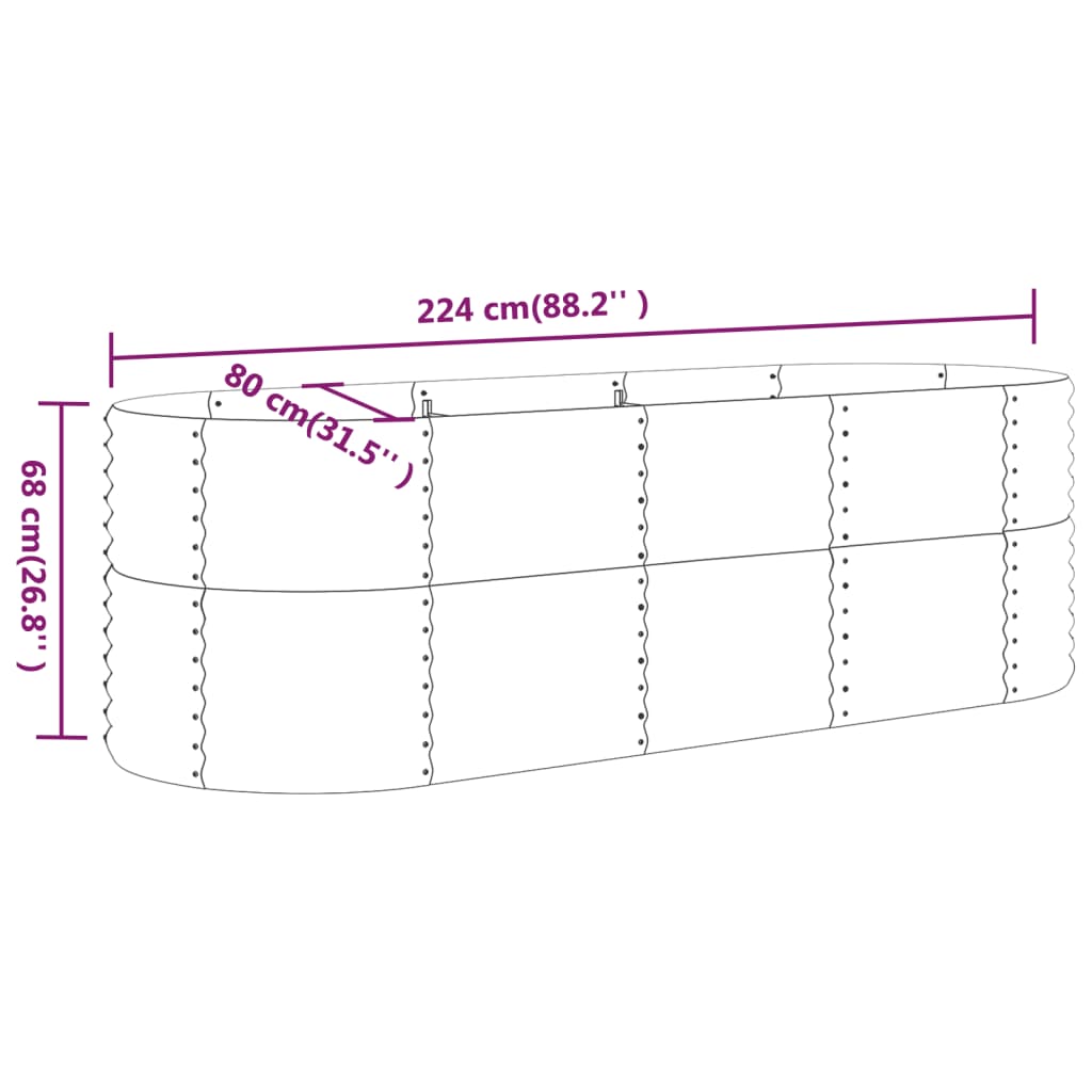 Hochbeet Verzinkter Stahl 224x80x68 cm Silbern