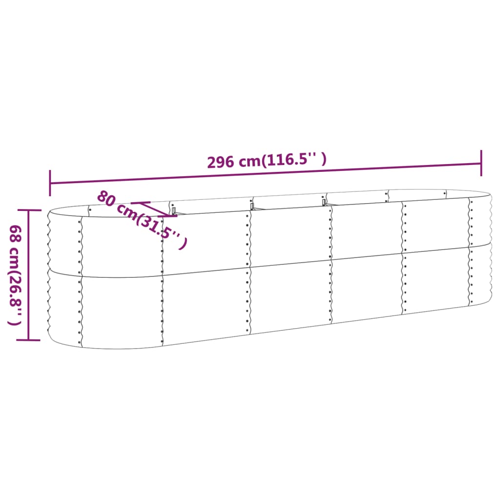 Raised bed powder-coated steel 296x80x68 cm brown