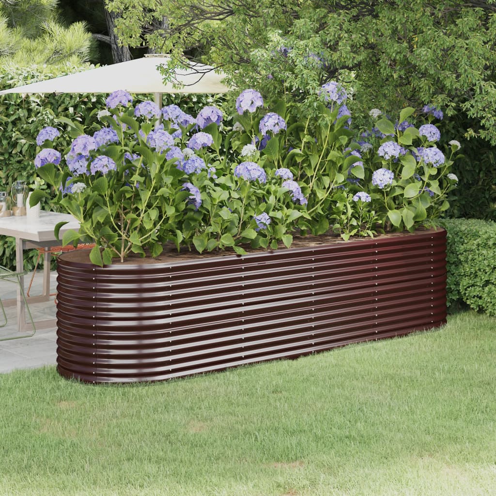 Raised bed powder-coated steel 296x80x68 cm brown