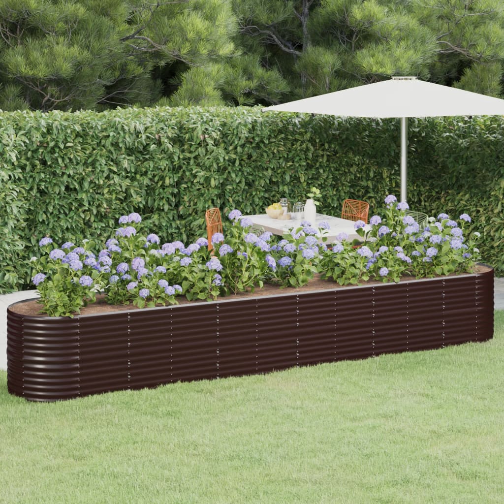 Raised bed powder-coated steel 440x80x68 cm brown