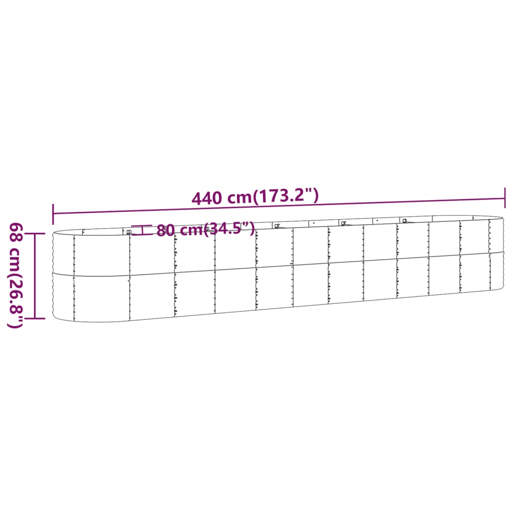 Hochbeet Verzinkter Stahl 440x80x68 cm Silbern