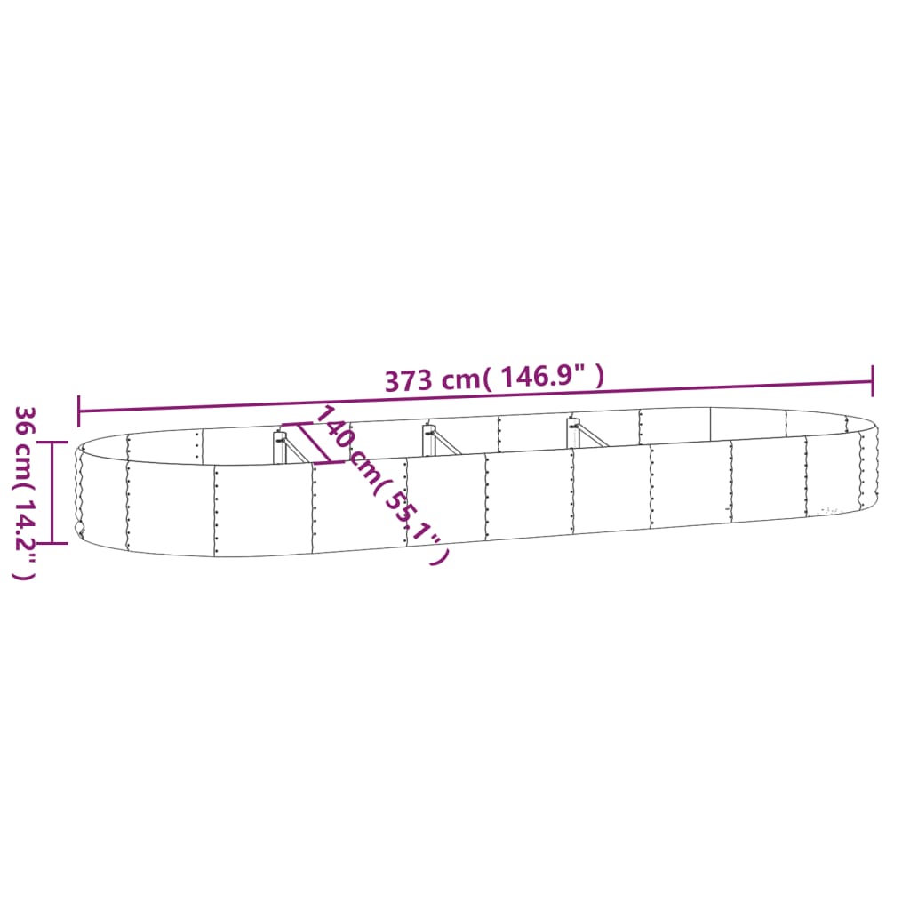 Hochbeet Verzinkter Stahl 373x140x36 cm Grau