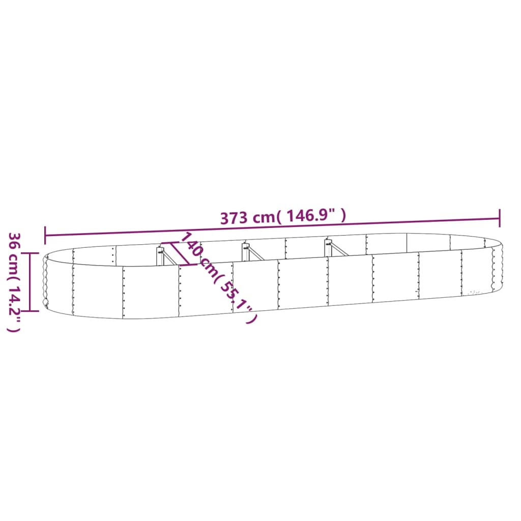 Raised bed powder-coated steel 373x140x36 cm silver